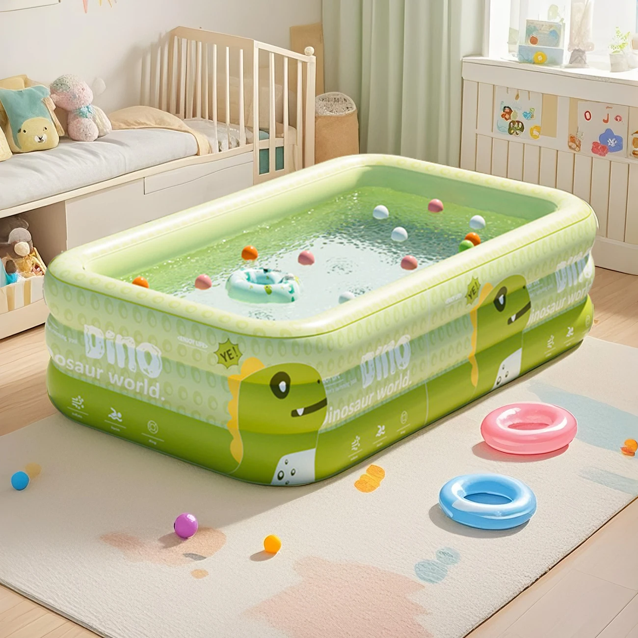 1PC 대형 풍선 수영장, 밝은 색상의 가족 수영장, 가정 및 야외 놀이에 이상적, 바다 공 10개와 함께 제공