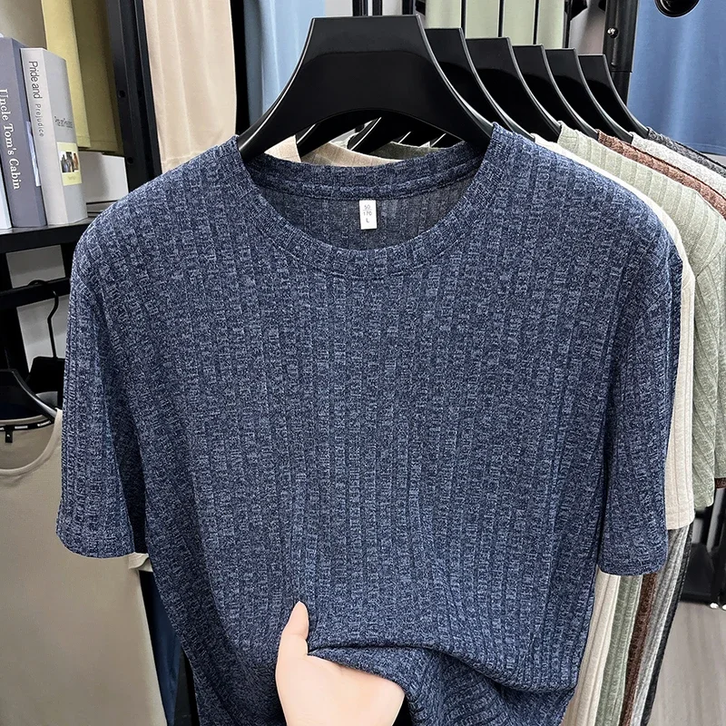 Herren Kurzarm T-Shirts mit Strukturierter Oberfläche und Rundhalsausschnitt Klassische Passform Lässige Oberteile Weiche Bequeme Modische T-Shirts für Männer