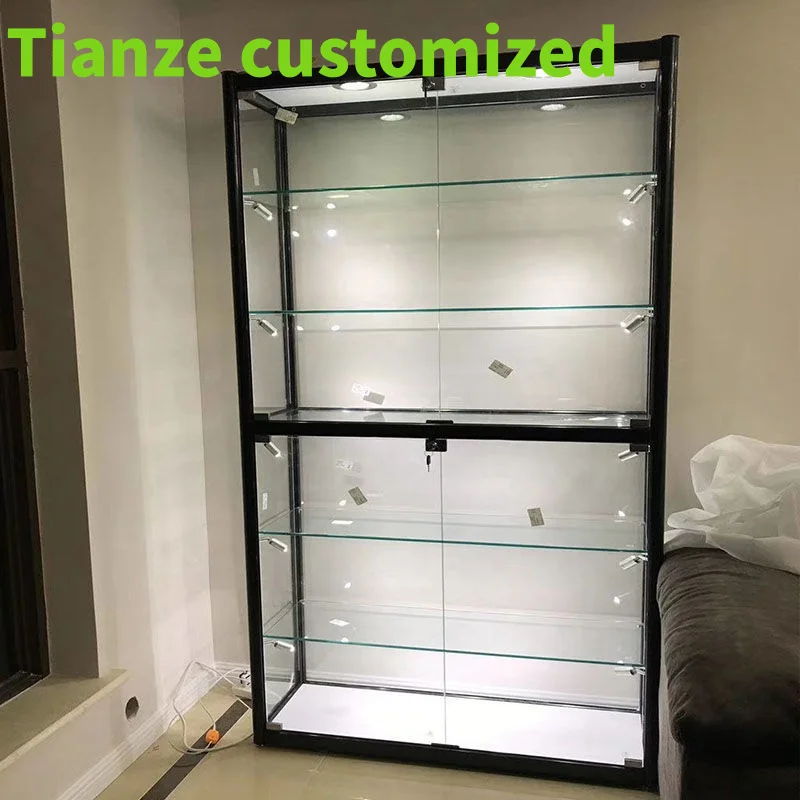 (Customized) flat pack glass display showcase toy figurine display cabinet led aluminium display