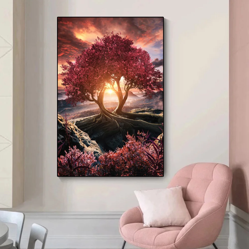 AstronsomPlanet Space Net Art Prhonneur Posters, Paysage Sakura Tree Canvas Painting, Large Wall Mural, Room Home Decor