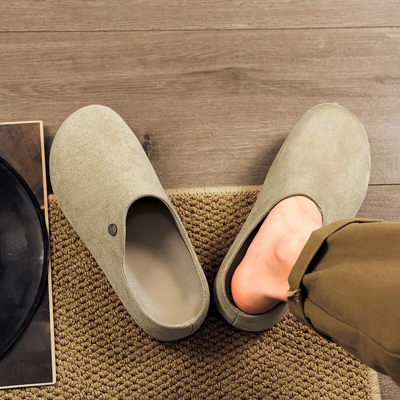Men's Summer Outdoor Office Slip-On Slippers Mule Style Head Covered  Sandals Casual Flat Rubber Sole Shoes