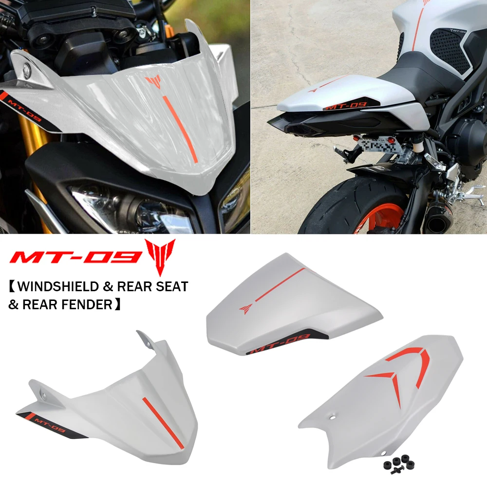 Motorcycle Accessories Grey Windshield Deflector/Rear Seat Cover Fairing/Fender Rear Hugger FOR YAMAHA MT09 FZ09 / SP 2017-2020