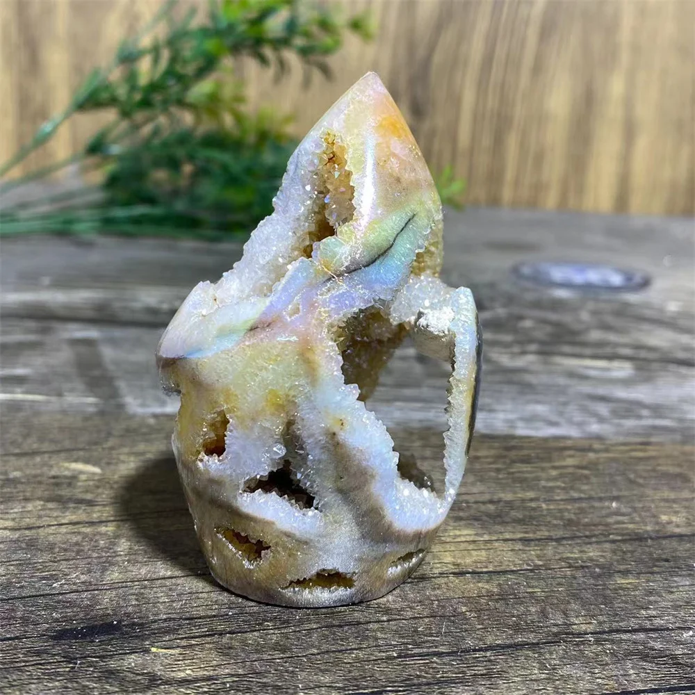 Aureole Druzy Sphalerite Flame Stone Quartz Specimen Crystal Natural Healing Wicca Geode Gemstones Minerals Spiritual Ornaments