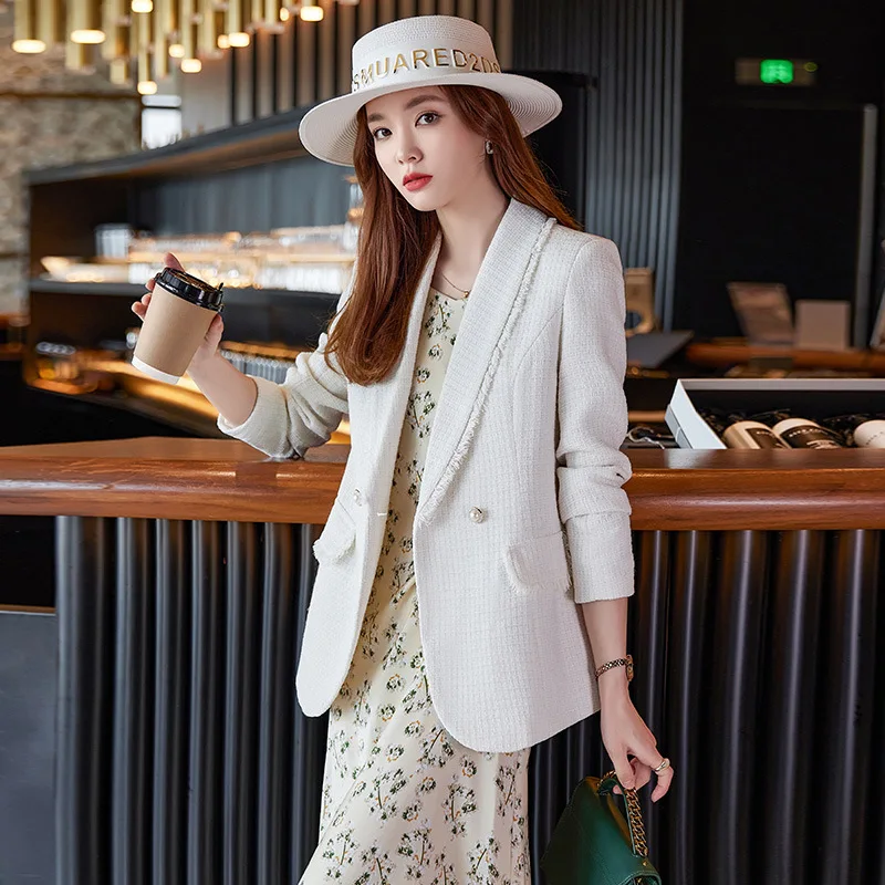 

White small fragrant wind Blazers jacket women coat long-sleeved autumn and winter casual fashionable Western style suit jacket