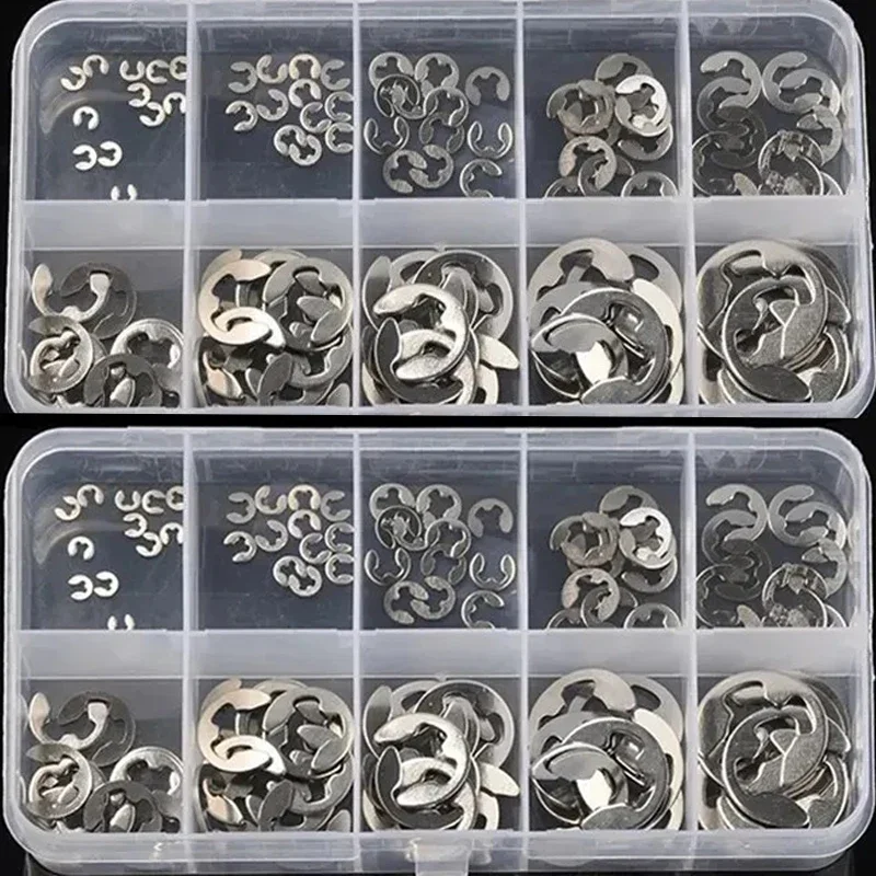 120pcs 1.5/2/3/4/5/6/7/8/9/10mm Stainless Steel E-clips Ring Snap Retaining Circlip Kit E Type Clip Washers Assortment Kit