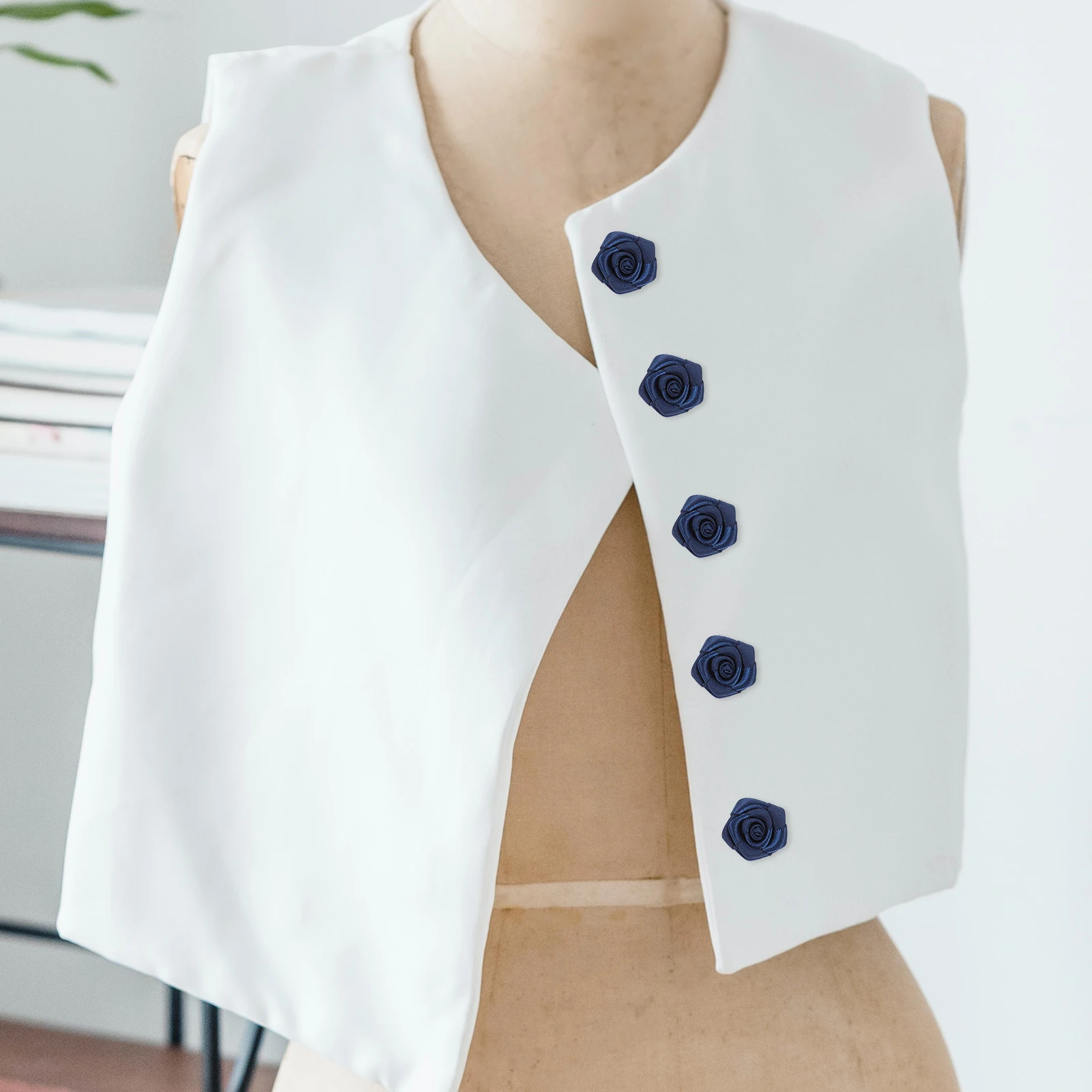 

100pcs Ribbon Rose Flowers Fabric Diy Clothing Accessories Decor For Garment Craft Polyester Artificial Flower Party Decorations