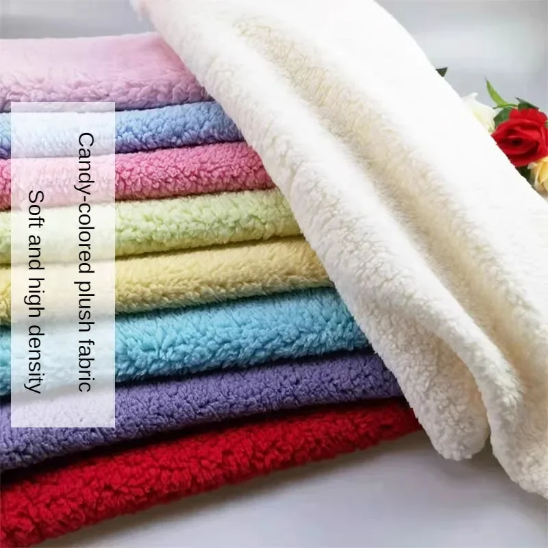 High Density Plush Fabric Per Meter for Needlework Blanket Bedding Toys Hat Diy Sewing Cloth Soft Warm Plain Thick Plain White