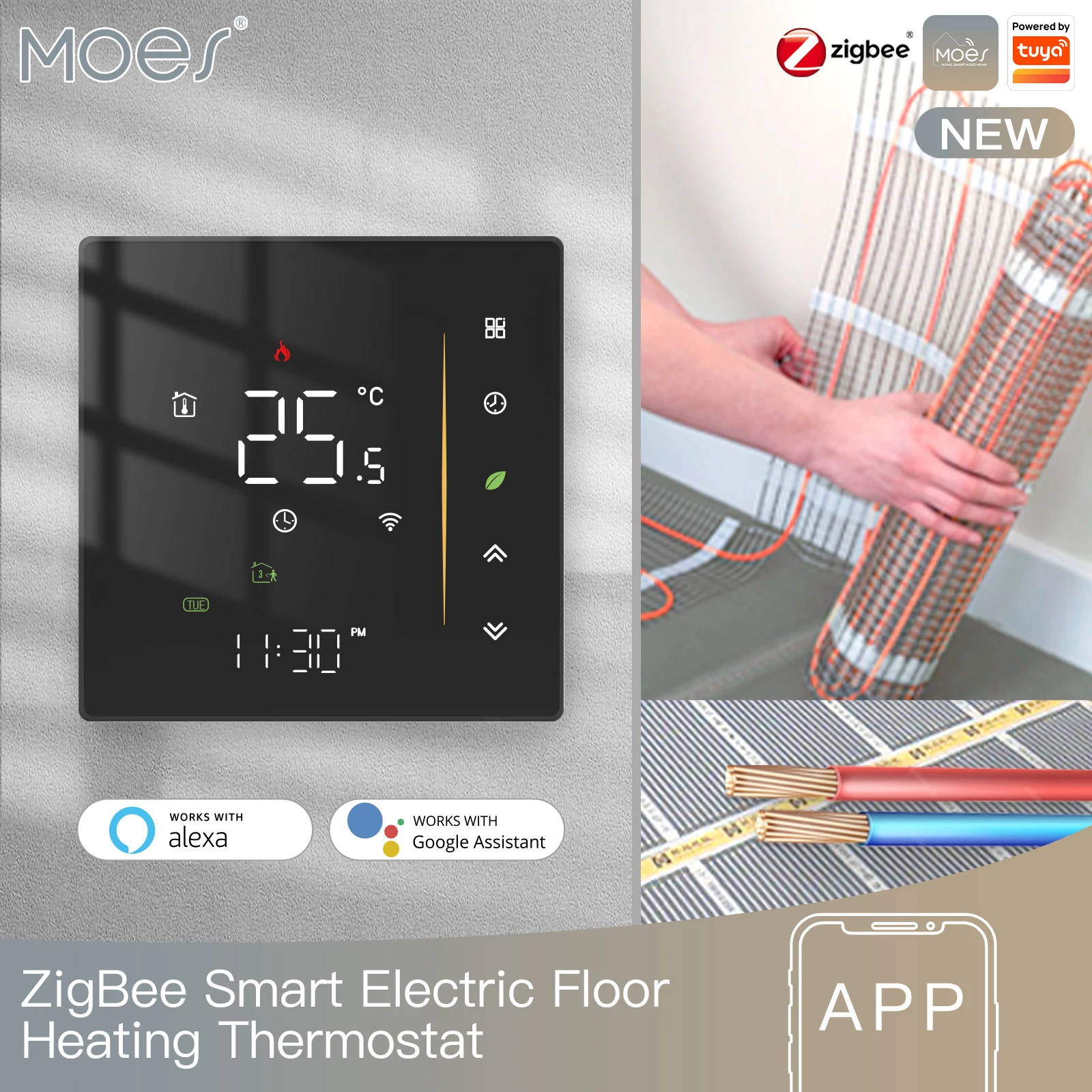 MOES Zigbee Thermostaat Kamertemperatuurregelaar van Water/Elektrische Vloerverwarming Gas Boiler Vochtigheid Tuya Werken met Alex 5A16A - afbeelding 1