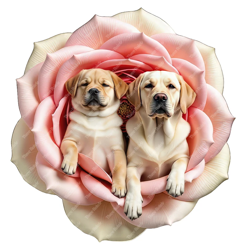 Three Ratels CF62 Cute puppy sleeping soundly in flowers,fun animal stickers for home decoration car decals