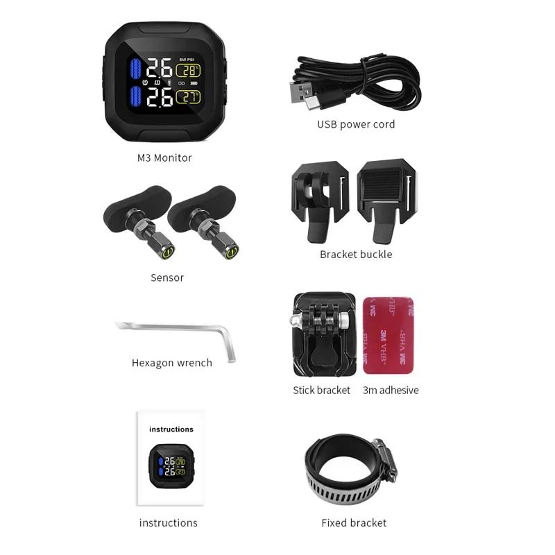 مراقبة ضغط الإطارات اللاسلكية ، مراقبة ضغط الإطارات ، 2 مستشعر داخلي ، TPMS ، دراجة نارية ، دراجة ، قاطرة ثقيلة ، عربة بطارية ، M3A ، إصدار التحديث