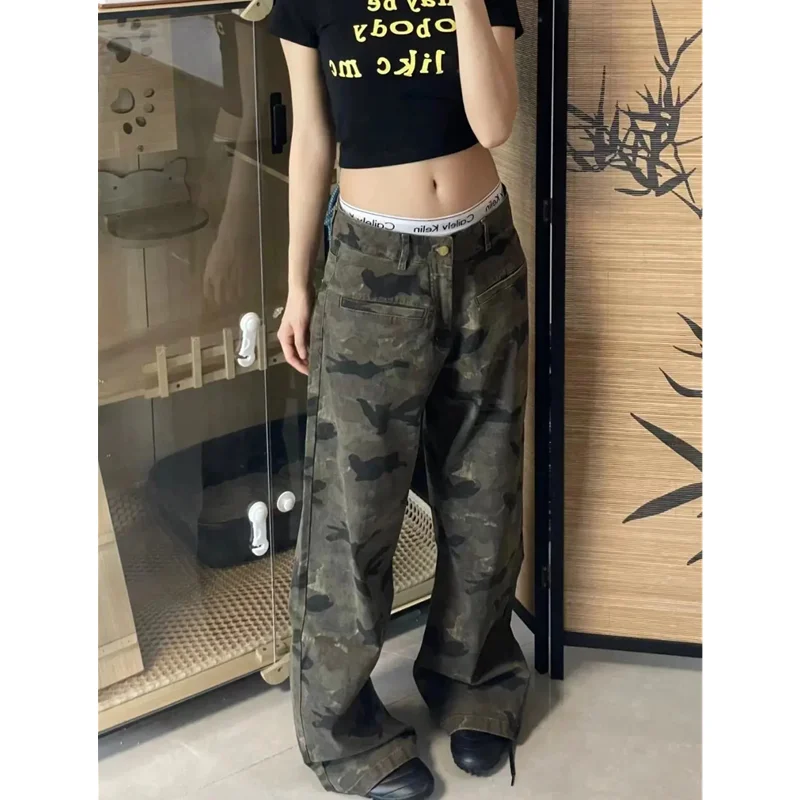 Green High Waist Women Jeans Hip-hop Style Fashion Vintage Streetwear Y2K Wide Leg Jean 2024 Female Trouser Baggy Denim Pants