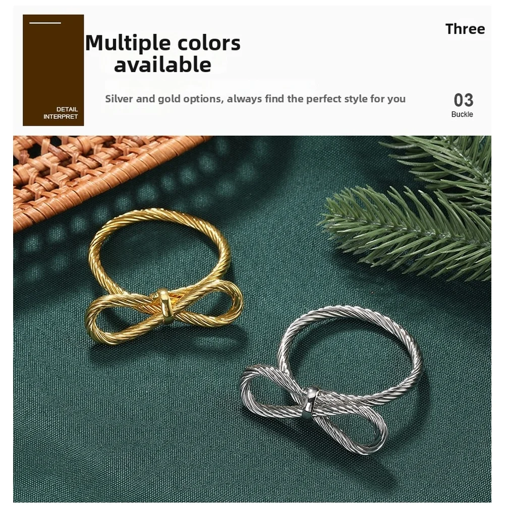 Set of 6 Napkin Rings with Elegant Bow and Star Motif for Restaurant For Hotel or Home Use Metallic Iron Build