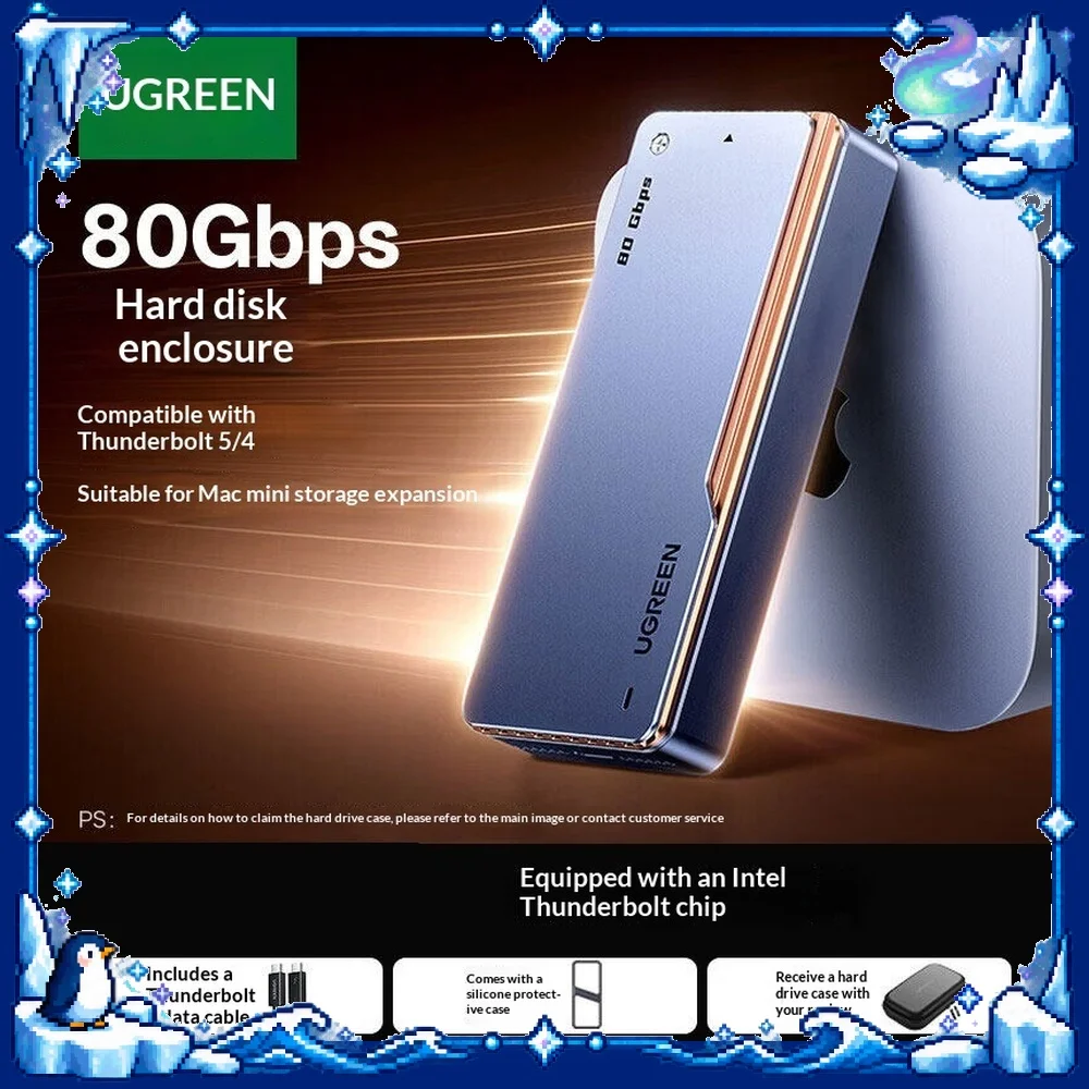 UGREEN 45789 SSD Enclosure D705 80Gbps Thunderbolt 5 M.2 NVMe 2280 Aluminum Case TB4 USB4 for Windows macOS Linux