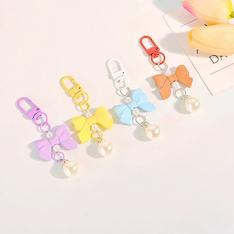 1Pc Bow Beads Pendant Keychain Bluetooth Earphone Keyrings For Women Cute Car Keyring Holder Charm Couple Bag Handbag Gifts