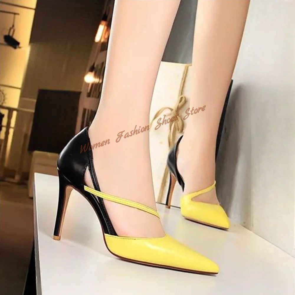 

Yellow Splicing Pointed Toe Pumps Stilettos High Heels Matte Leather High Heel Shoes for Women Heels 2024 New Zapatos Para Mujer