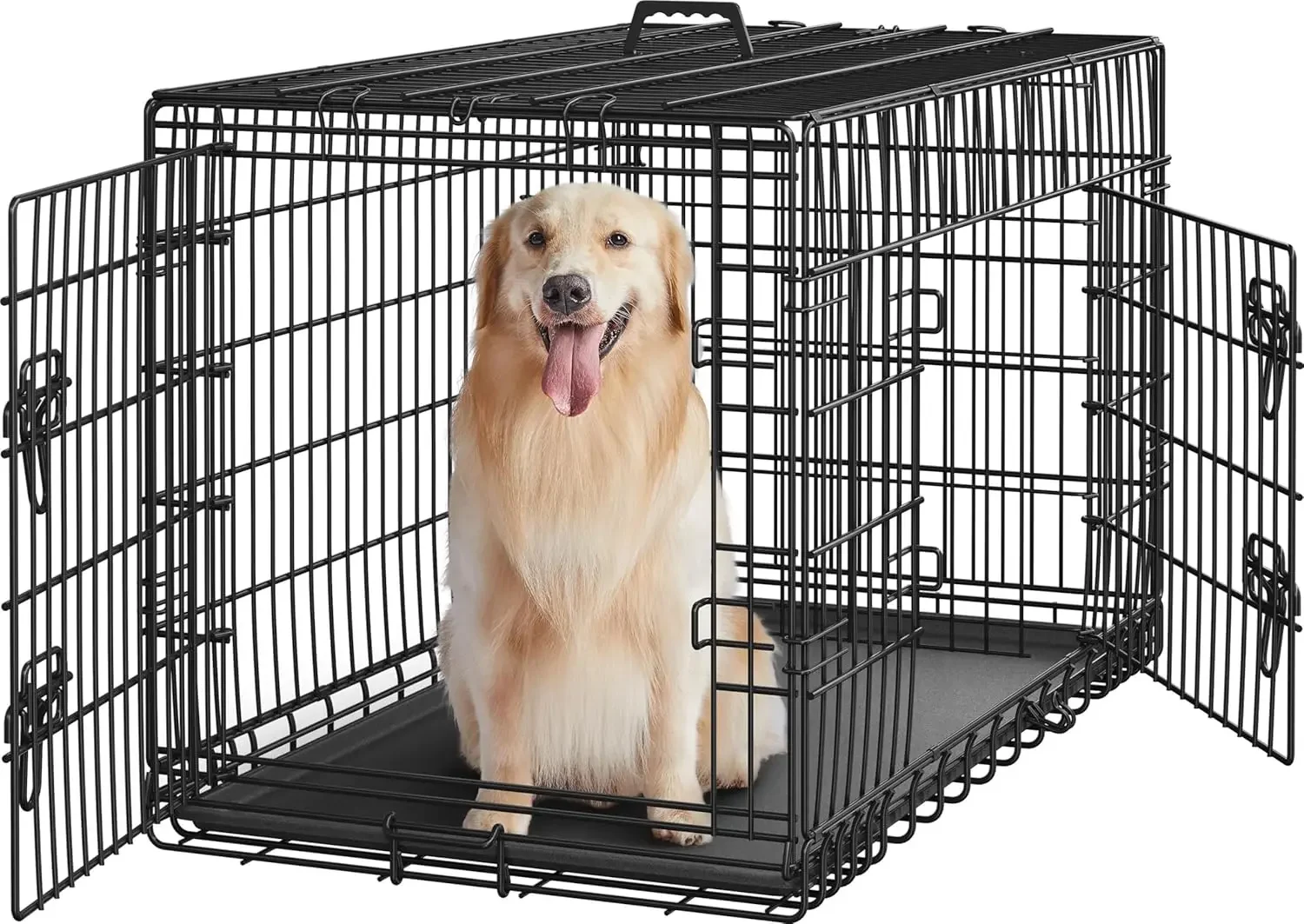 42 inch Dog Crate Double Door Dog Crate w/Divider for Puppy to Adult XL Collapsible Metal Dog Crate with Removable Tray Wire