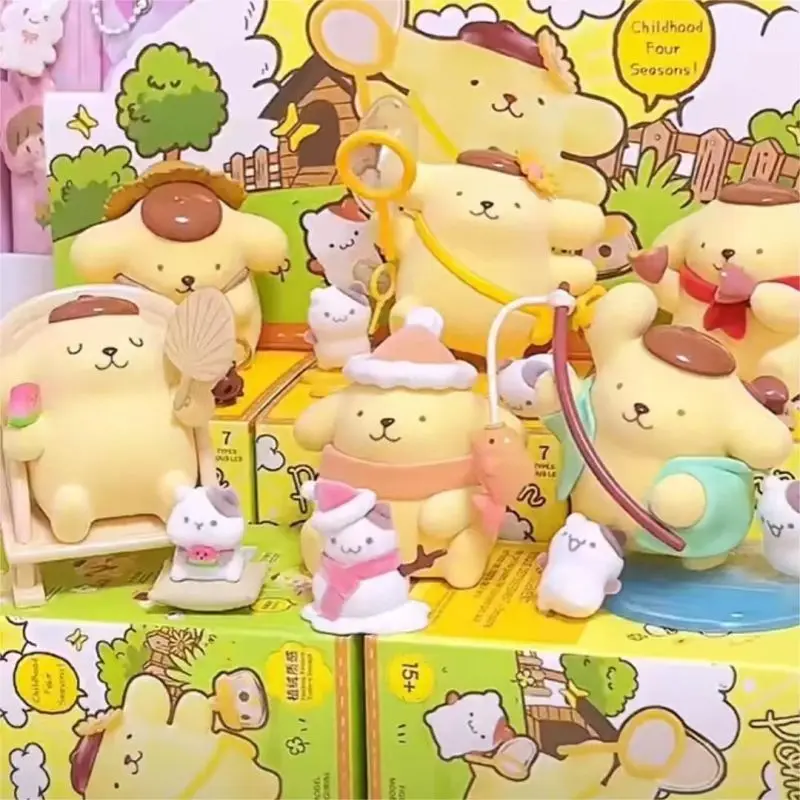 MINISO Sanrio กล่องตาบอด Pompompurin ในวัยเด็ก Seasons Series Mystery Box Kawaii ของเล่นรุ่น Childrenstoy ของขวัญของแท้ผลิตภัณฑ์ ﻿