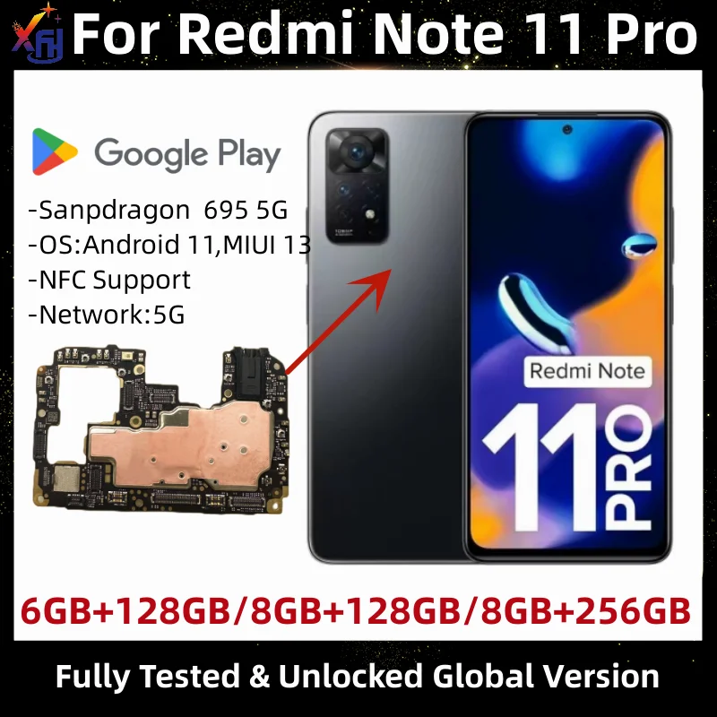 

Motherboard for Xiaomi Redmi Note 11 Pro 5G, Original Unlocked Mainboard, Global MIUI 13 Firmware