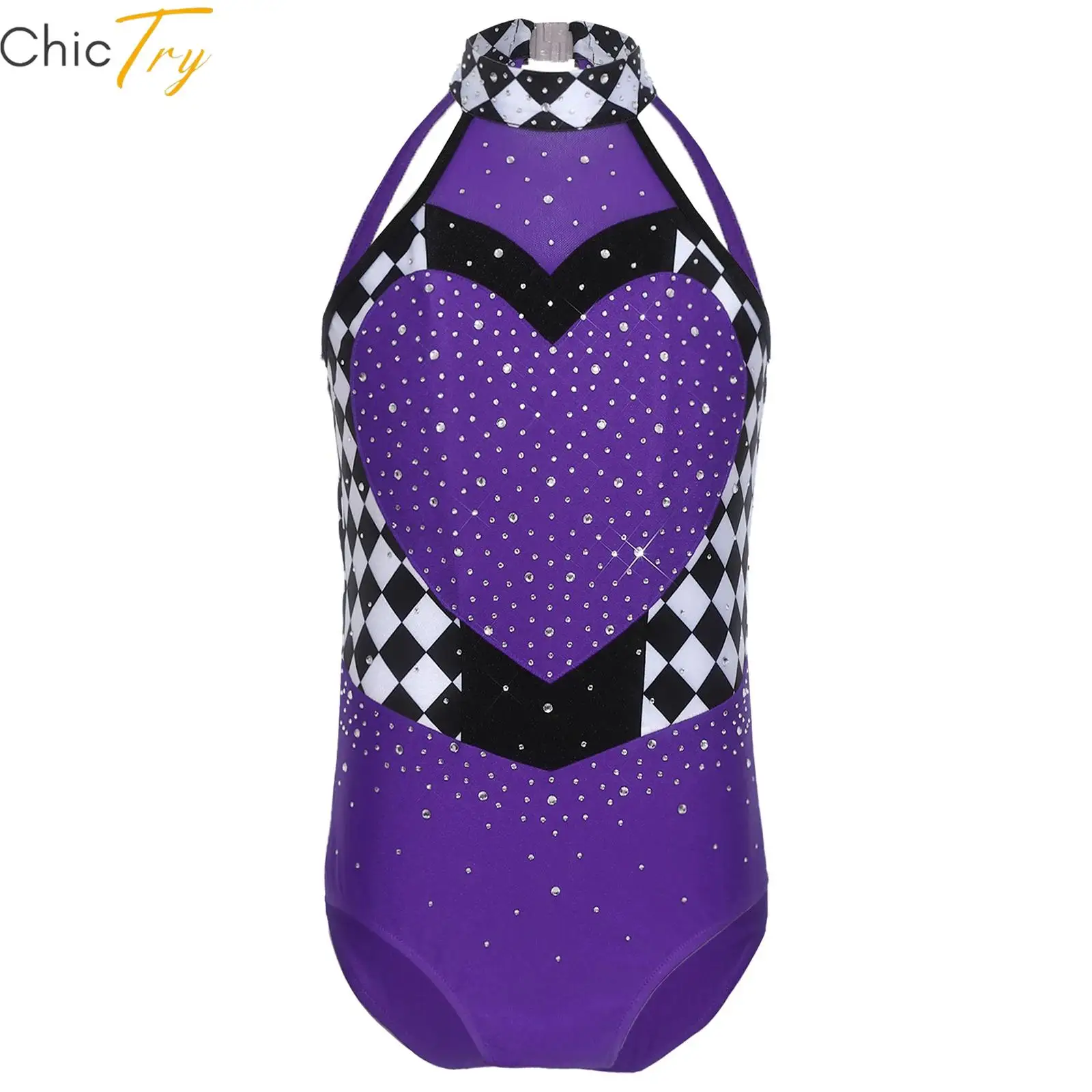 

Детский костюм для девочек с стразами в виде сердца, костюм королевы, для джаза и балета, танцевальный костюм, топ-боди без рукавов с контрастными цветами, комбинезон