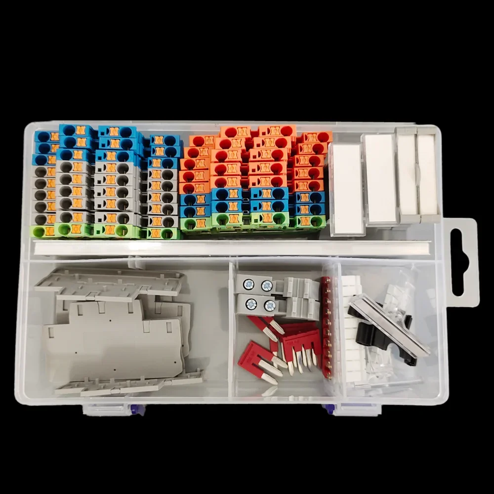 PTTB2.5 Push-in Double Level Din Rail Terminal Block 12AWG Connector End Cover Jumper Bridge Marker Strip Assembly Combined Kit