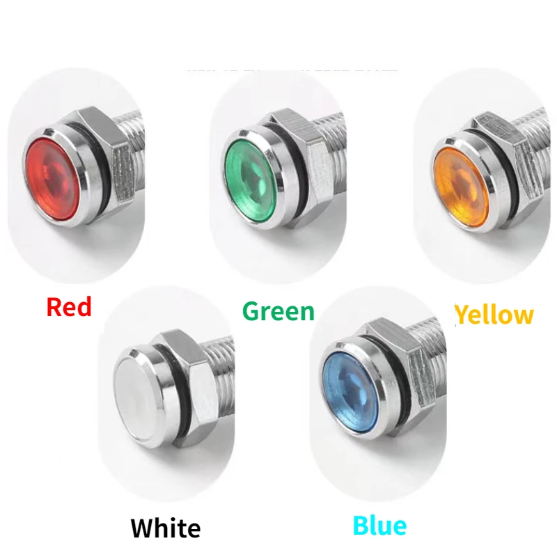 6mm 8mm 10mm 12mm LED Metal Indicator light waterproof Signal lamp with wire 3V 5V 6V 12V 24V 220v red yellow blue green white