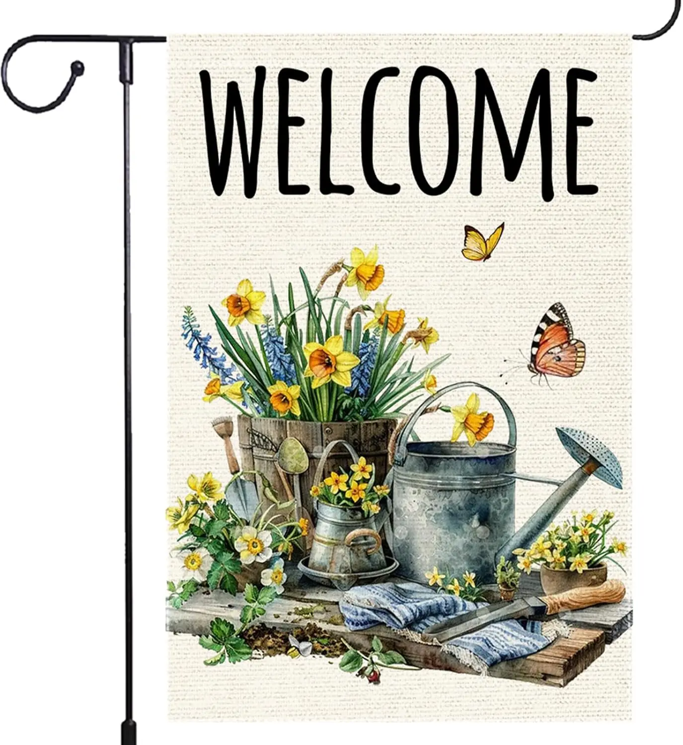Welcome Spring Garden Flag Colorful Floral Small Home Yard 12x18 Inch Double Sided Burlap Butterfly Outside Lawn Flags jjp