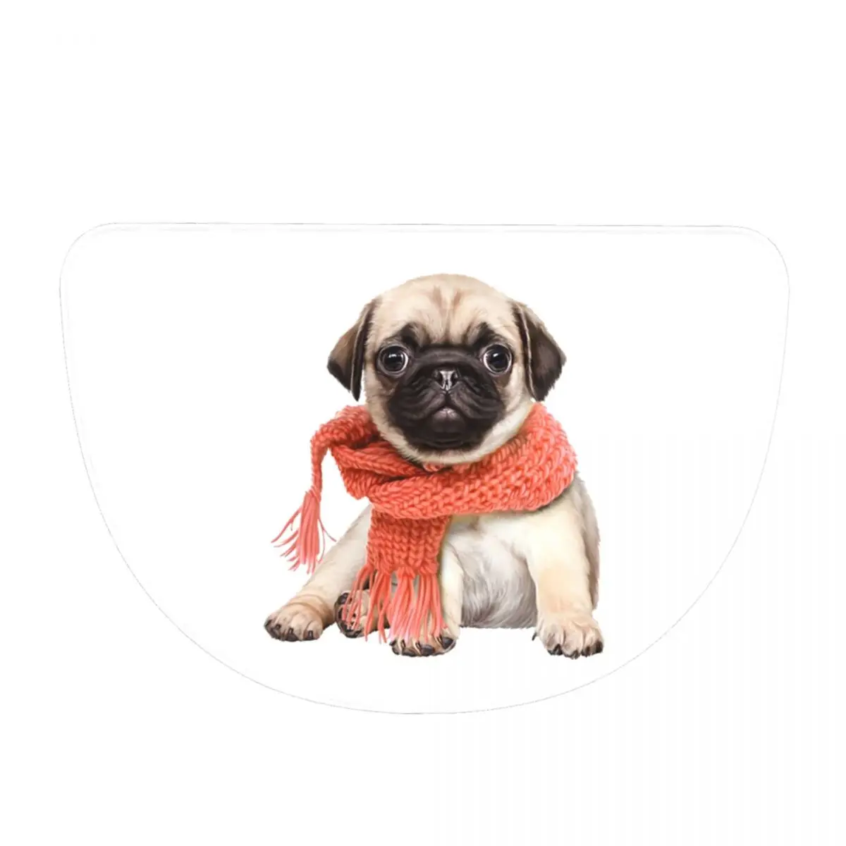 Winter Funny Fawn Pug Funny Dog Lover Flannel Half Round Doormat Non Slip Bathroom Mat Absorbent Floor Carpet for Home Bedroom