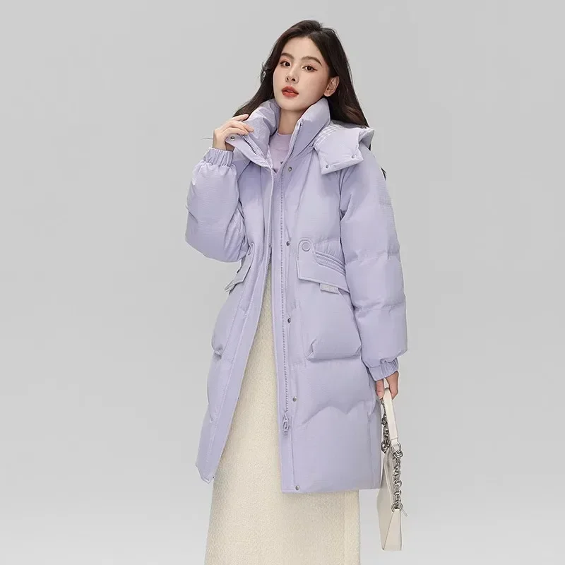 Mid-length Down Jackets Korean Winter Coat Female Sweet Drawstring Outerwears Patchwork Plaid Coats Down Thick Warm Women Jacket