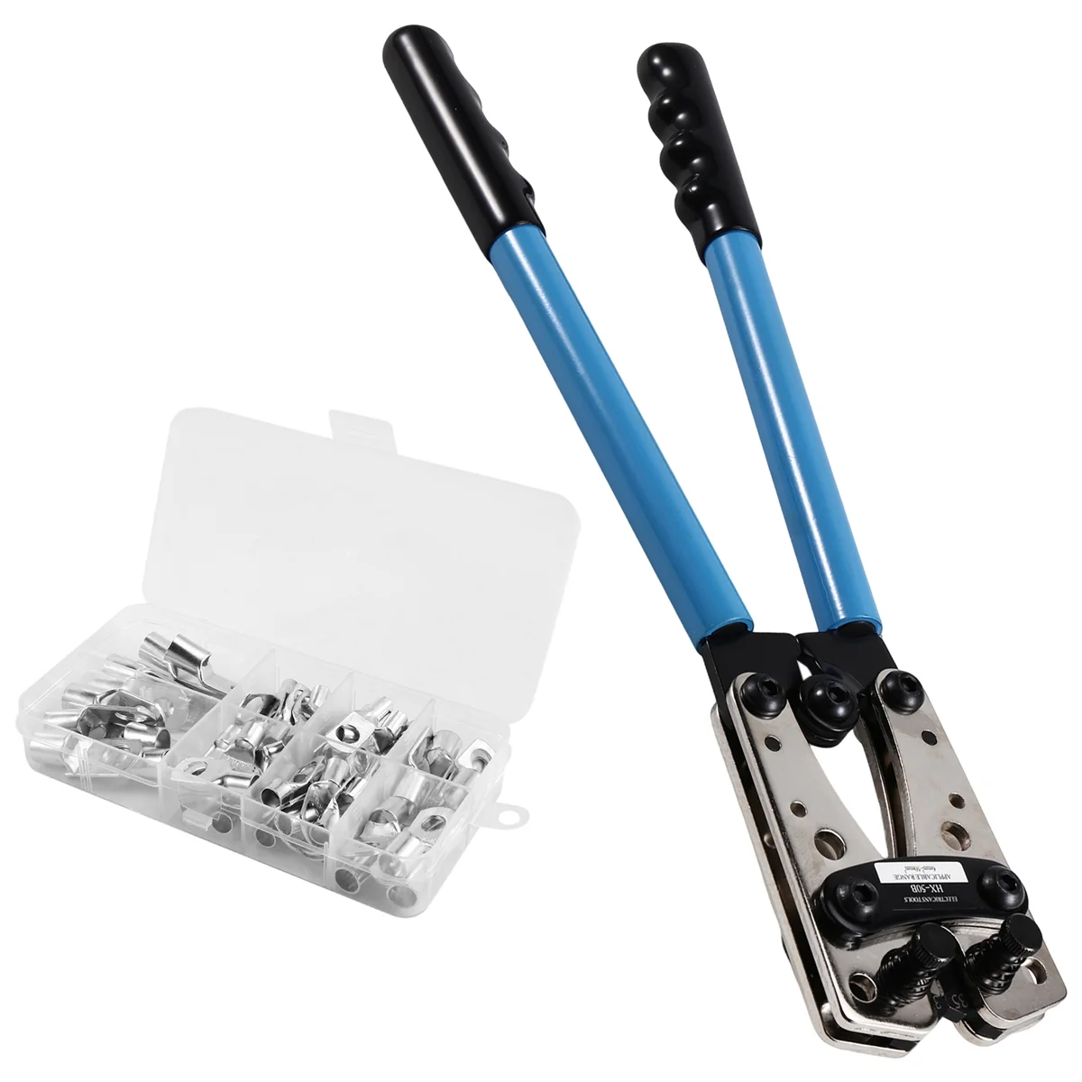 

AA98 -50B Cable Lug Crimping Tool Kit 60pcs Copper Ring Terminals 10-1/0 AWG 8 Sizes for Heavy Duty Wire Connections