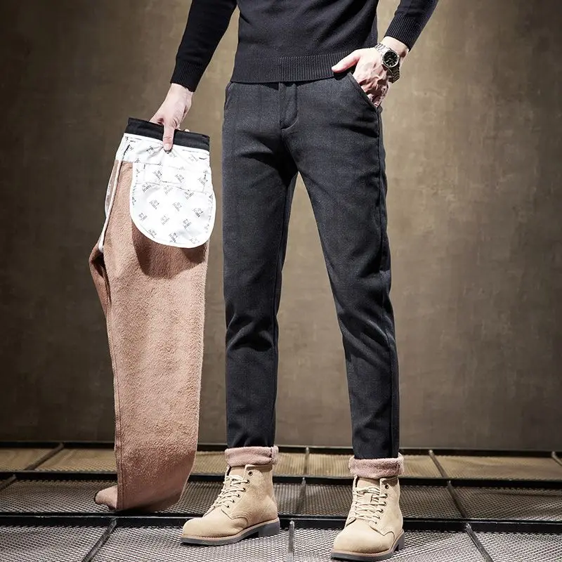 Pantaloni casual in pile da uomo stile classico Pantaloni casual slim dritti da lavoro scozzesi a righe moda Pantaloni da uomo di marca neri grigi