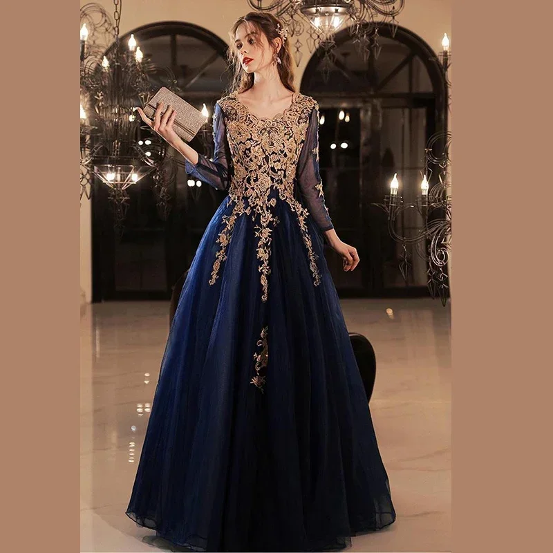 French Floral Print Long Evening Prom Dresses for Women Full sleeve Summer Elegant Formal Cocktail Birthday Party Dress vestidos