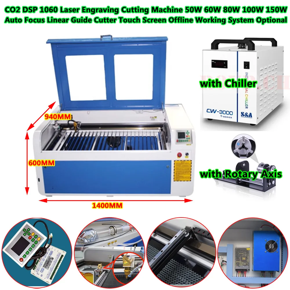 CO2 1060 Laser Engraving Cutting Machine 150W With CW3000 Chiller And Rotary Axis Touch Screen Offline Working System Optional