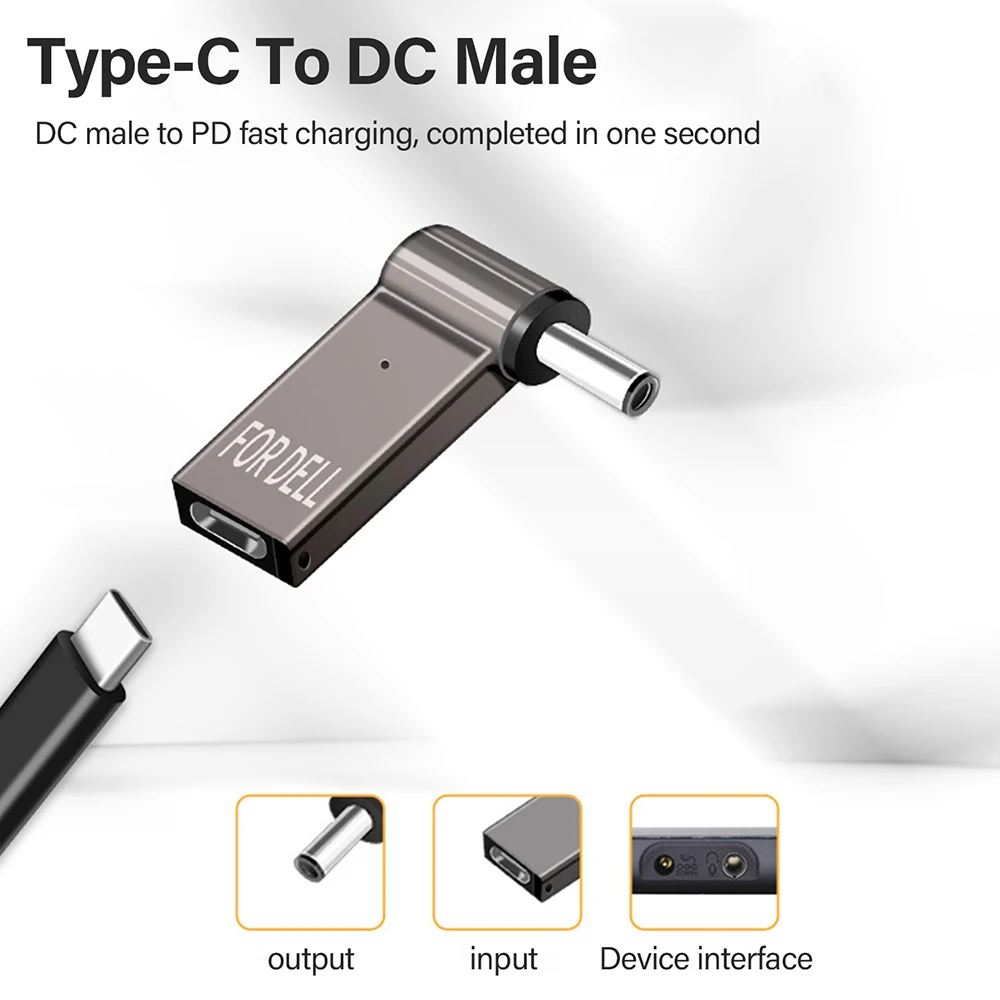 Adaptador de corriente para ordenador portátil, convertidor de suministro de cargador para HP/DELL macho DC 4,5x3,0/7,4x5,0/Lenovo Square Jack a hembra USB tipo C