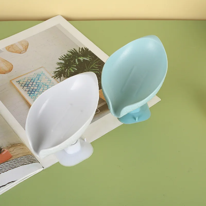 Creative Sucker Soap Dish Leaf Shaped Drain Soap Box Bathroom Soap StorageTray Sponge Holder Bathroom Punch Free Storage Racks