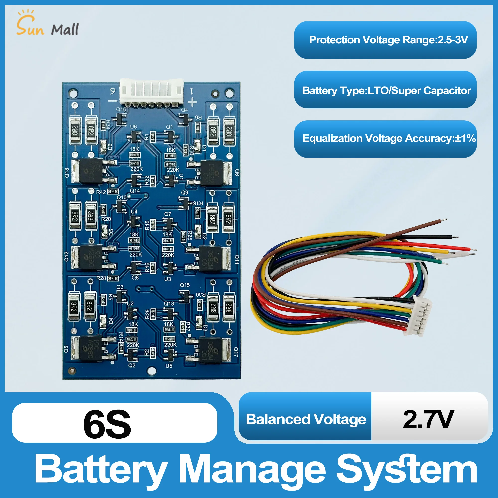 

2.7V/16V LTO 6S Balance Board Equalization Circuit Lithium Titanate Battery/Super Farad Capacitor Protection Board