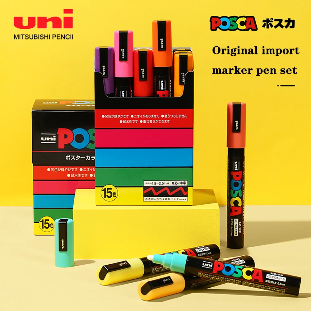 

UNI POSCA Markers Set PC-1M/3M/5M Poster Graffiti Acrylic Paint Markers Glass Fabric Metal Painting Manga Art Supplies Permanent