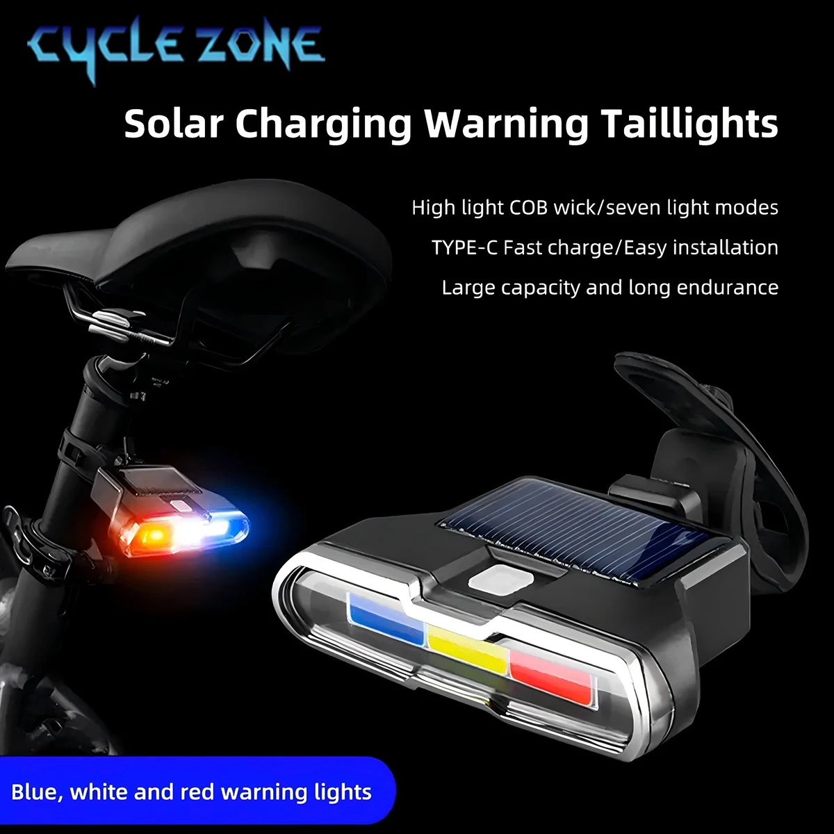 Solar Bicycle Rear Lights MTB Road Bike Tail Lamp Rechargeable LED Night Riding Safety Warning Taillight Bicycle Accessories