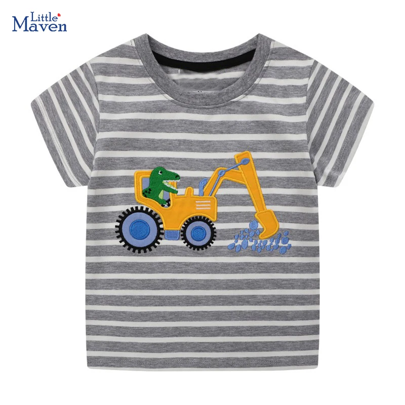 Little maven 2024 Baby Boys T-Shirt Cotton New Fashion Excavators Children Tops Toddler Boys Casual Clothes Comfort Wear