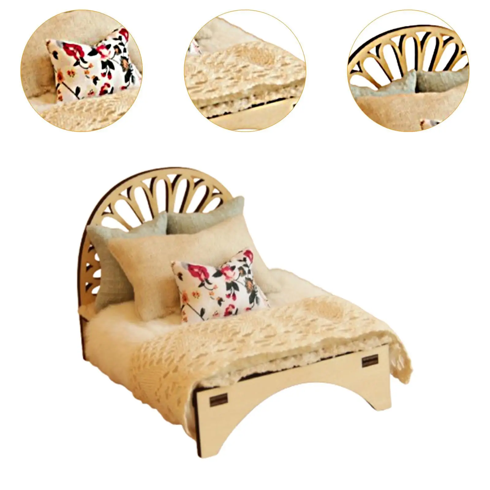 1/12 Schaal Dollhouse Bed Miniatuur Eenpersoonsbed DIY Craft Rollenspel Miniatuur
