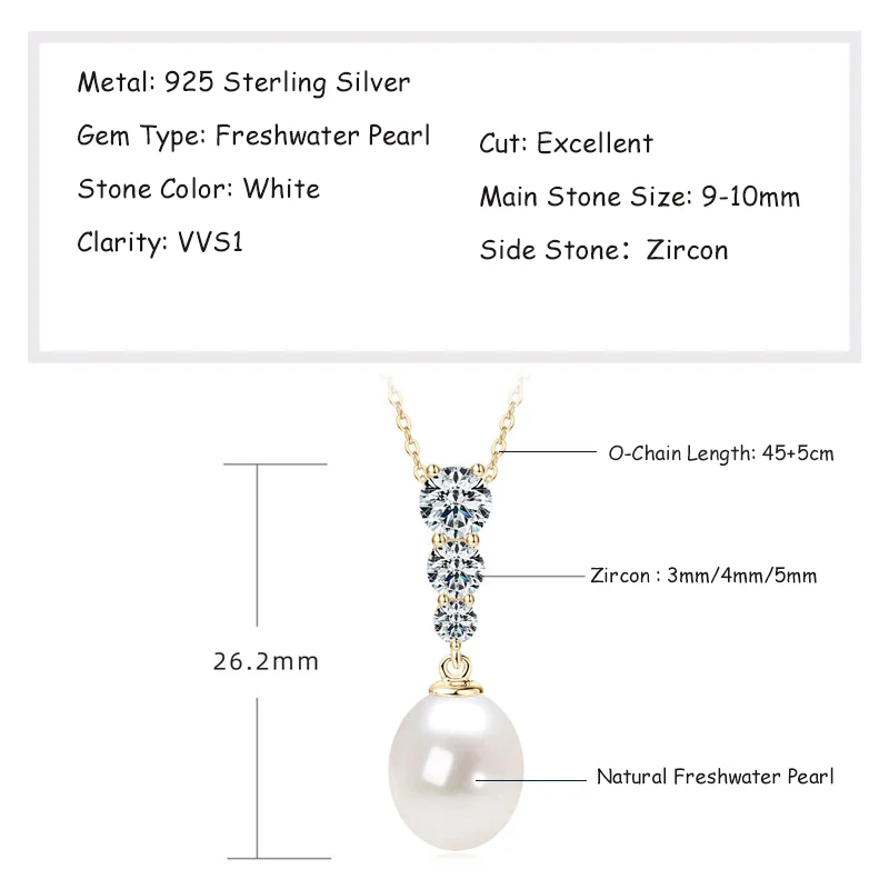 RAPRGOLD 9-10mm Natural Freshwater Pearl Teardrop Pendant Necklace s925 Sterling Silver Chains For Women Fine Jewelry Gifts