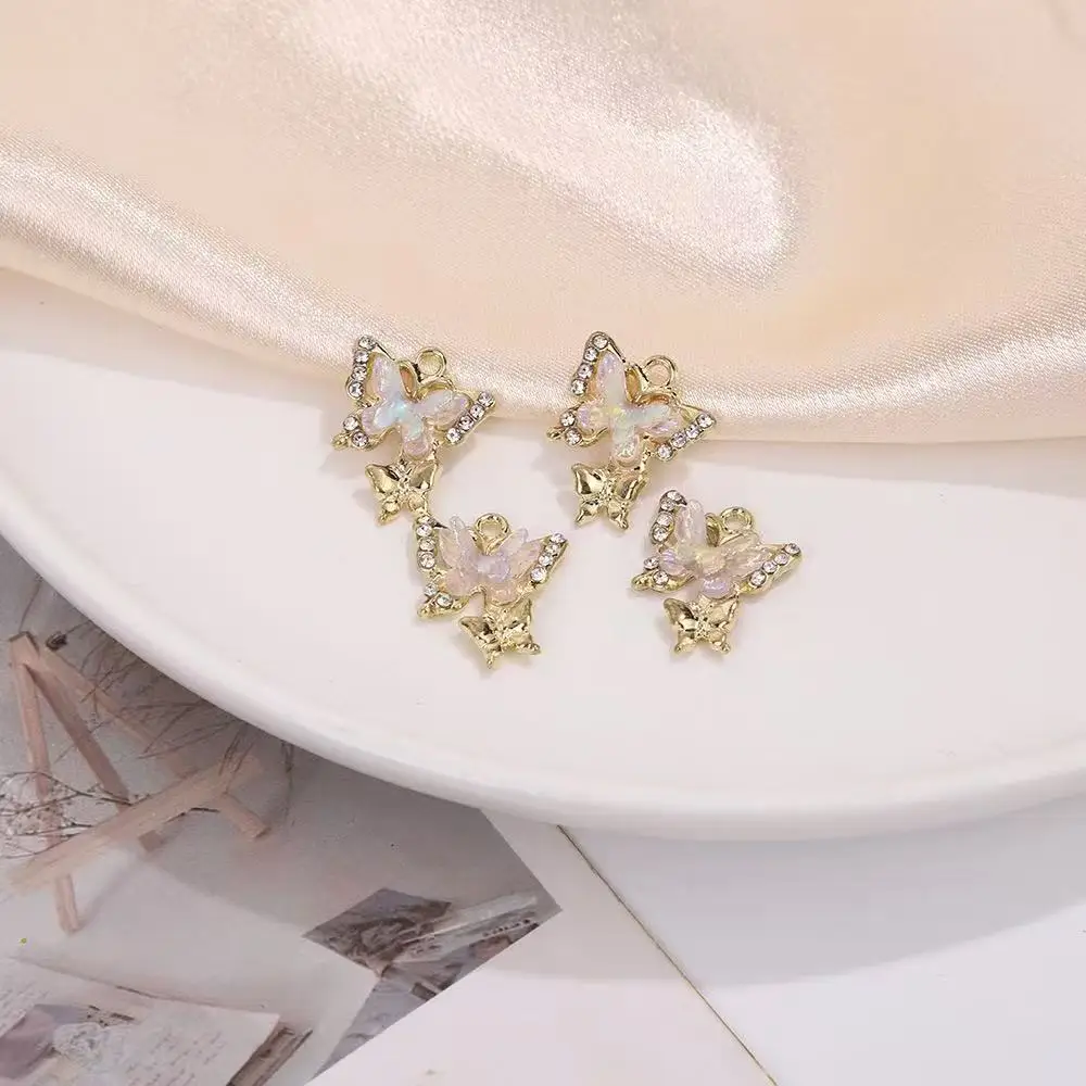 17*20mm 20pcs/lot fresh and sweet three-dimensional colorful butterfly pendant handmade earrings bracelet alloy diy accessories