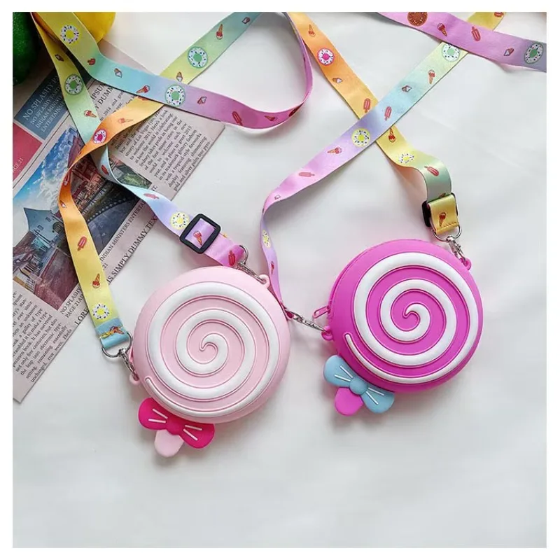 

Silicone Round Candy Kids Crossbody Bag Cute Girls Lollipop Shoulder Messenger Bag Adjustable Strap Children's Small Coin Purse
