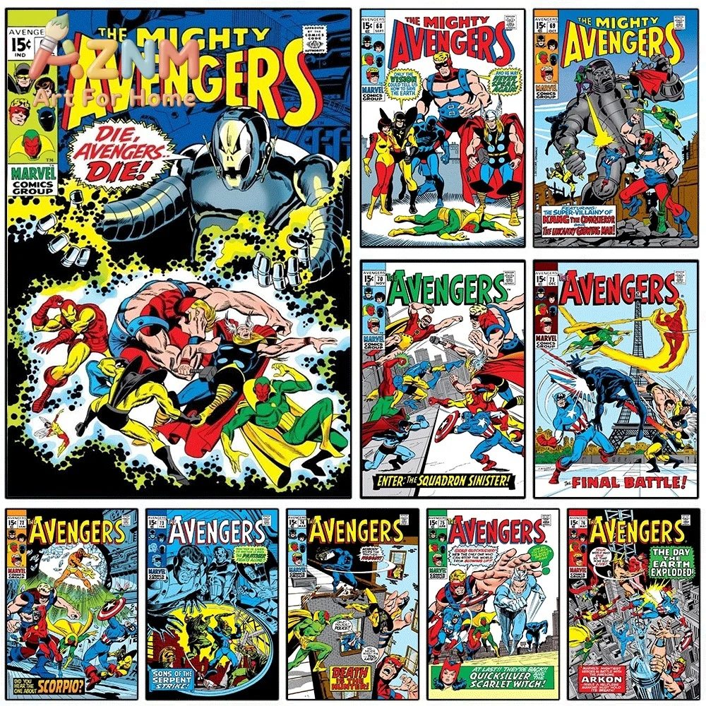 AZNM The Mighty Avengers #67 Die Avengers Die Comic Canvas Wall Art No Frame Vintage Superhero Print Poster Home Wall Decor