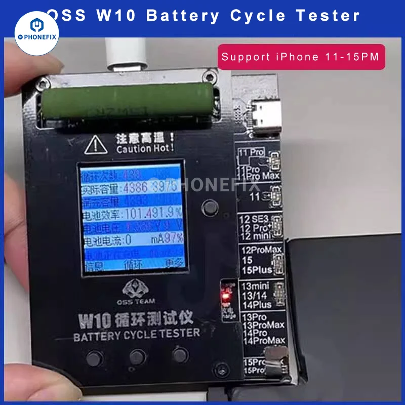 OSS Team-Battery Life Pop Up Tester, Saúde e Substituir Ferramentas, Aumentar rapidamente, iPhone 11, 12, 13, 14, 15 Pro Max, W10