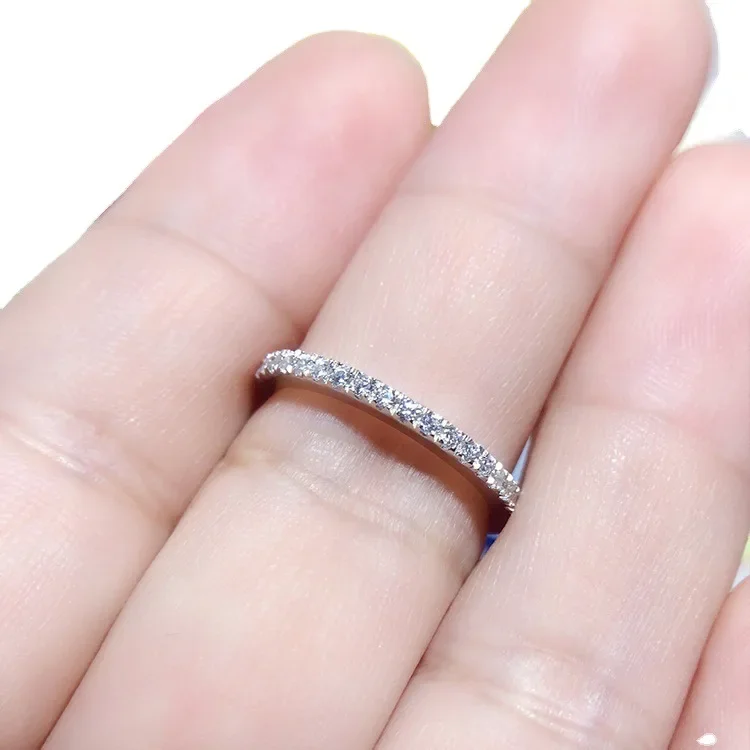 Solid 14K White Gold AU585 Platinum PT950 Luxury diamond ring half circle row diamond ring women with small diamonds flash