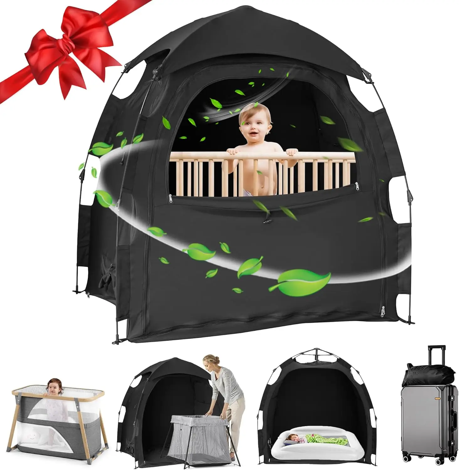 

Baby Sleep Tent for Pack N Play, Easy Assembly Light Blocking Pod for Cribs and Travel