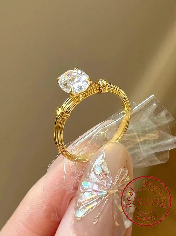 

Золотое кольцо из стерлингового серебра 925 пробы с узлом в виде голубиного яйца и циркона для женщин, юбилей, свадьба, вечеринка, повседневная одежда, роскошные ювелирные изделия