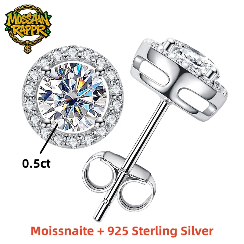 

MossanRappr Unisex 1cttw Round Cut Moissanite Iced out Stud Earrings 925 Sterling Silver Fine Jewelry Birthday Gifts for Women