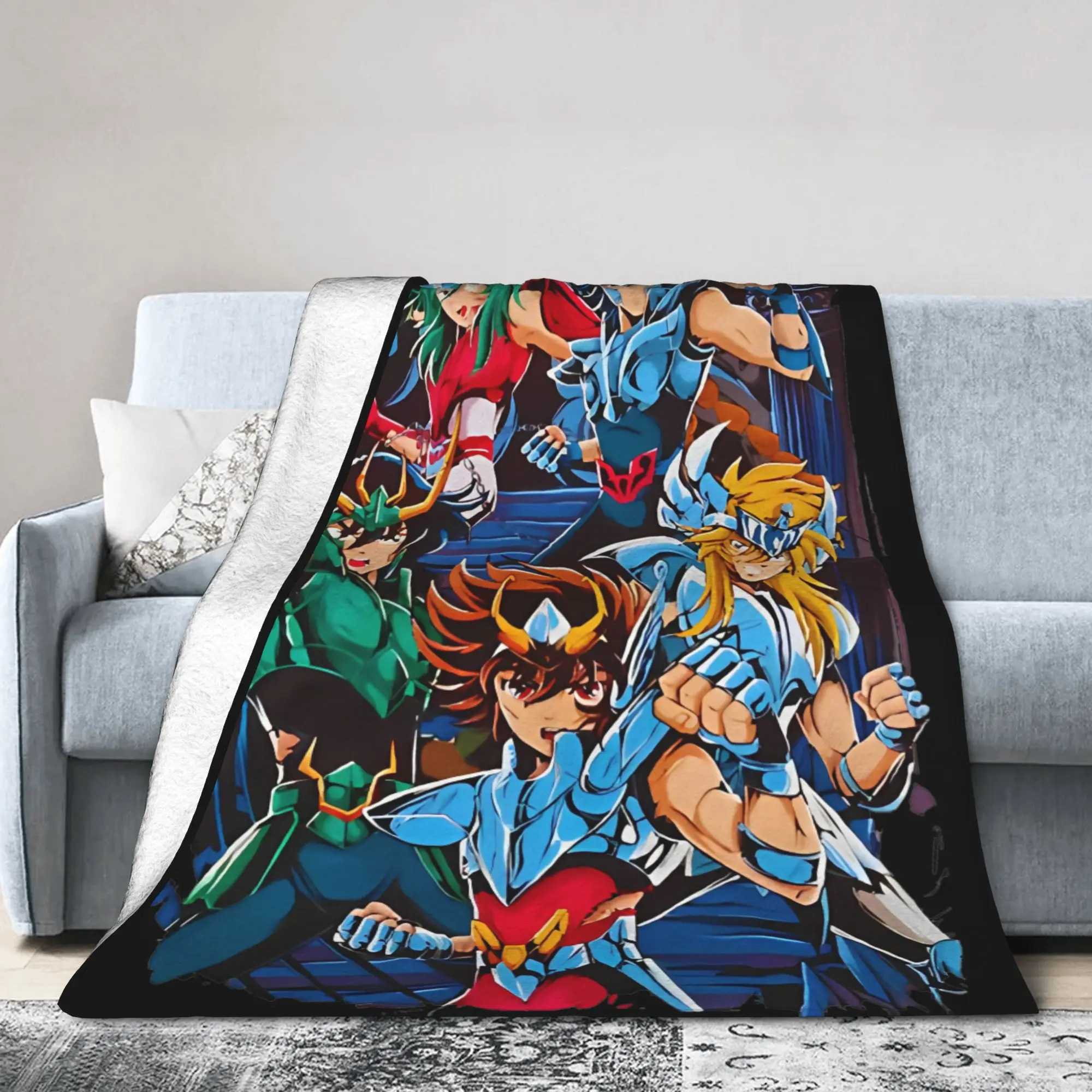 Knights Of The Zodiac Anime Fleece Throw Blanket Saints Seiyas  Blankets for Bedding Office Super Warm Bed Rug,
