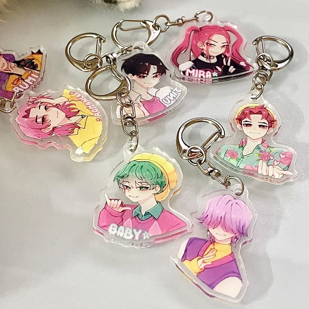 8 Uds Kpop Demon Hunters Huntrix Saja llaveros para niños Rumi Zoey Jinu Mira vendido mi alma llaveros-Kpop Fans accesorios joyería